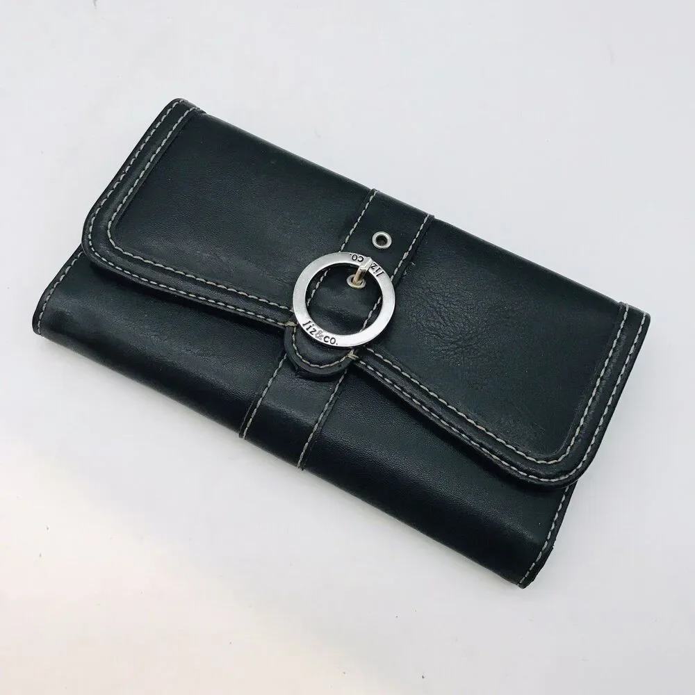 Liz & Co. Black Tri-Fold Wallet with Accent Stitching ID CC Cash Coin 7.5 x 4